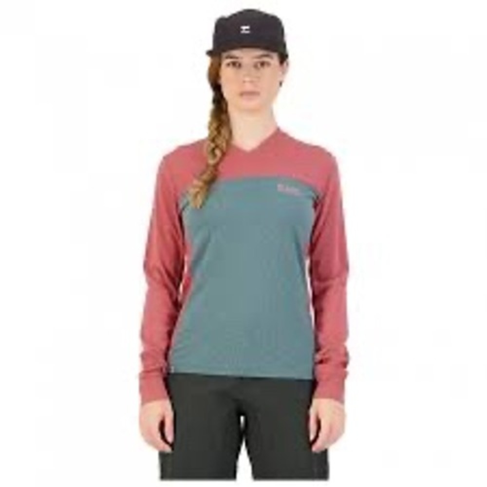 Mons Royale Womens Merino Air-Con Long Sleeve V-Neck Top Red Green Size L 140